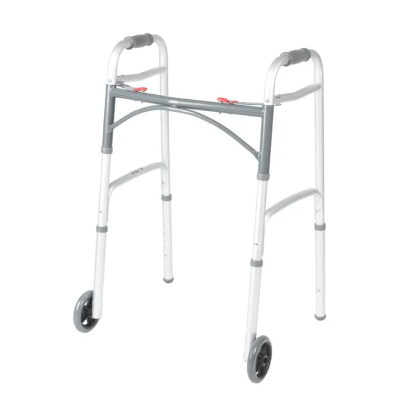 Deluxe Folding Walker, Two Button with 5" Wheels, Patient Type Adult, Packaging Each