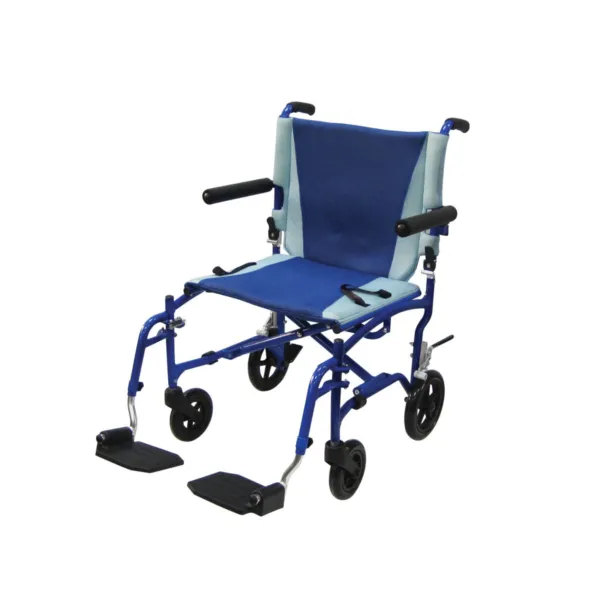 TranSport Aluminum Transport Chair, Blue Frame and Blue Upholstery, Armrest Flip Back Arms, Seat Width 19"