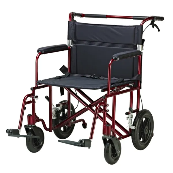 22" Bariatric Aluminum Transport Chair, Red, Seat Width 22"
